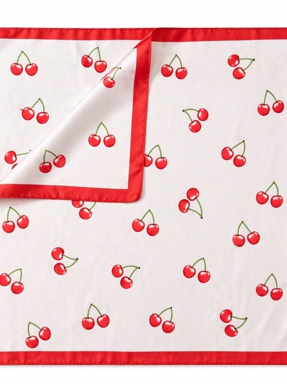 Elan Red Cherry Print Satin Scarf with Red Border
